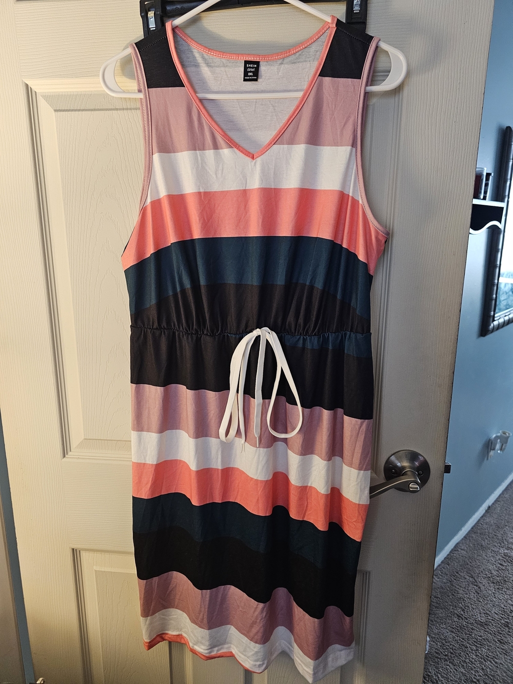 SHEIN Coral Pink Navy Striped Maxi Dress